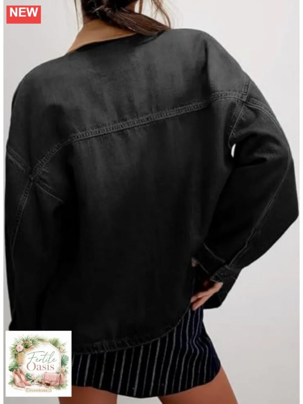 Womens Oversized Denim Jean Jacket Button Down Barn Coat Relaxed Fit